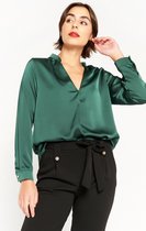 LOLALIZA Satijnen blouse met lange mouwen - Groen - Maat 42