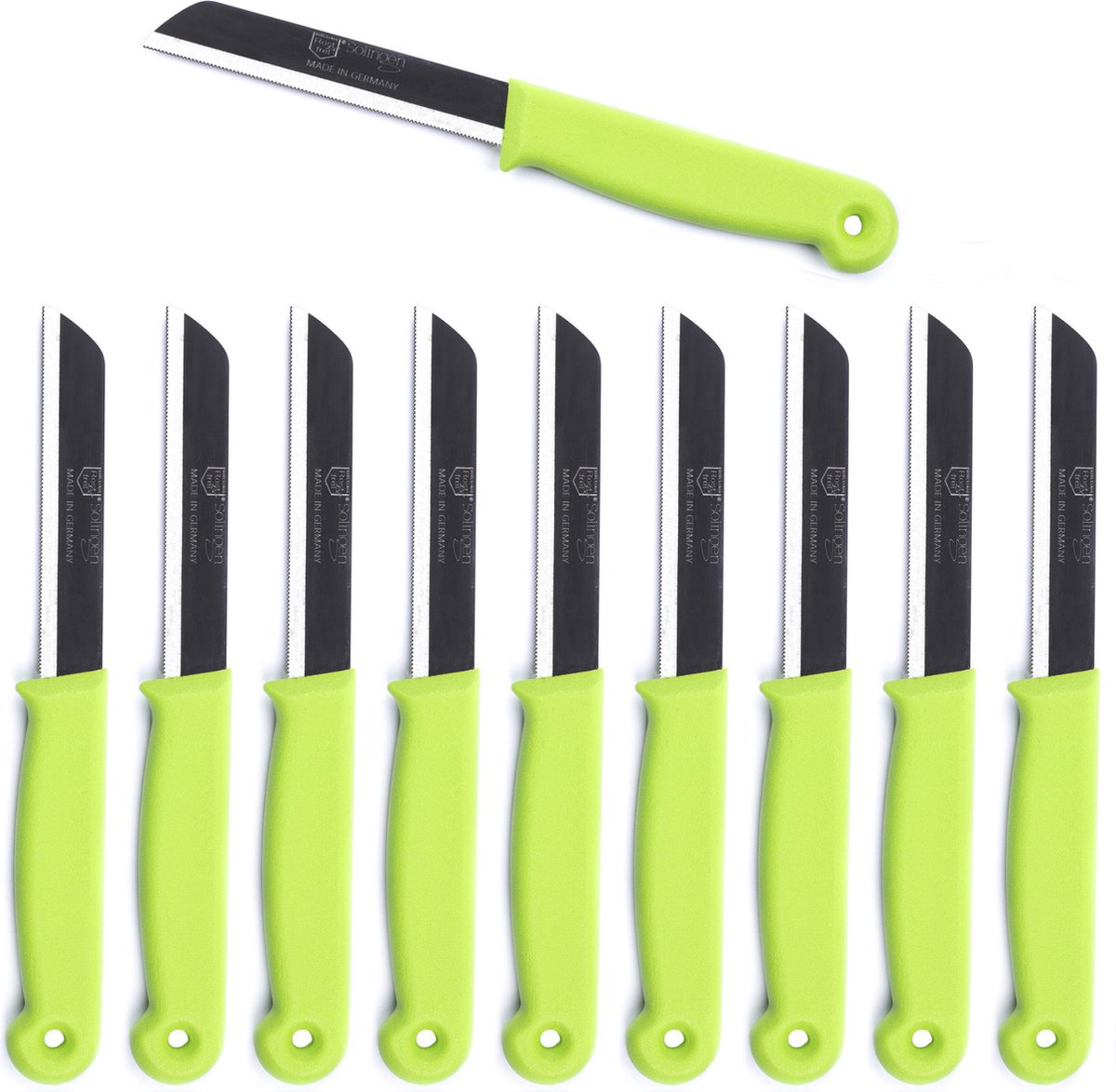 Solingen Schilmesje Duits - Groen - RVS met kartel 18,5 cm. met beschermhoes - 10 stuks