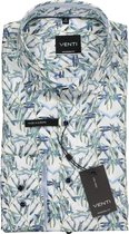Venti Modern Fit overhemd - wit - blauw met groen dessin - Strijkvrij - Boordmaat: 40