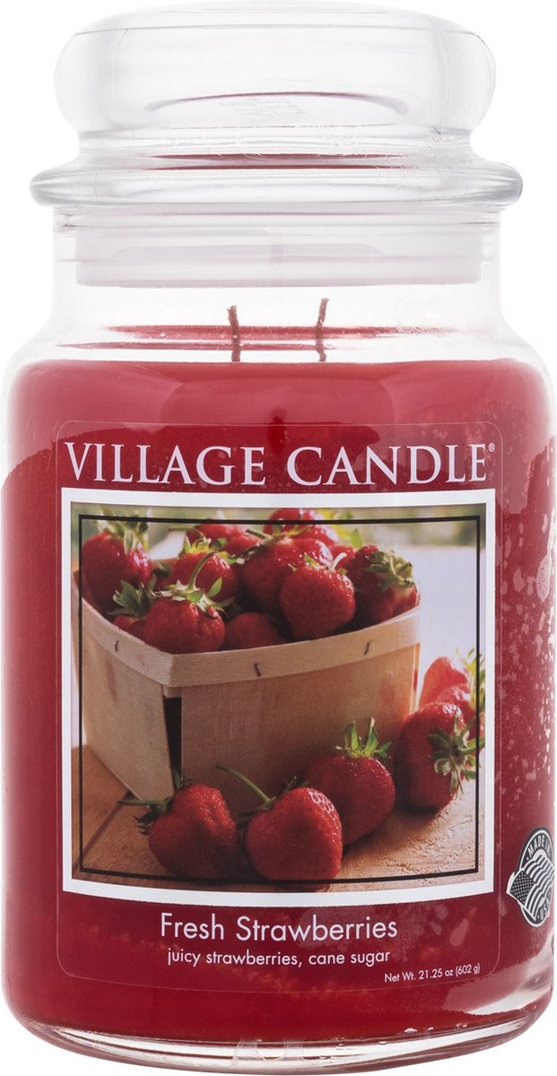 village candle Large Jar Fresh Strawberries rood