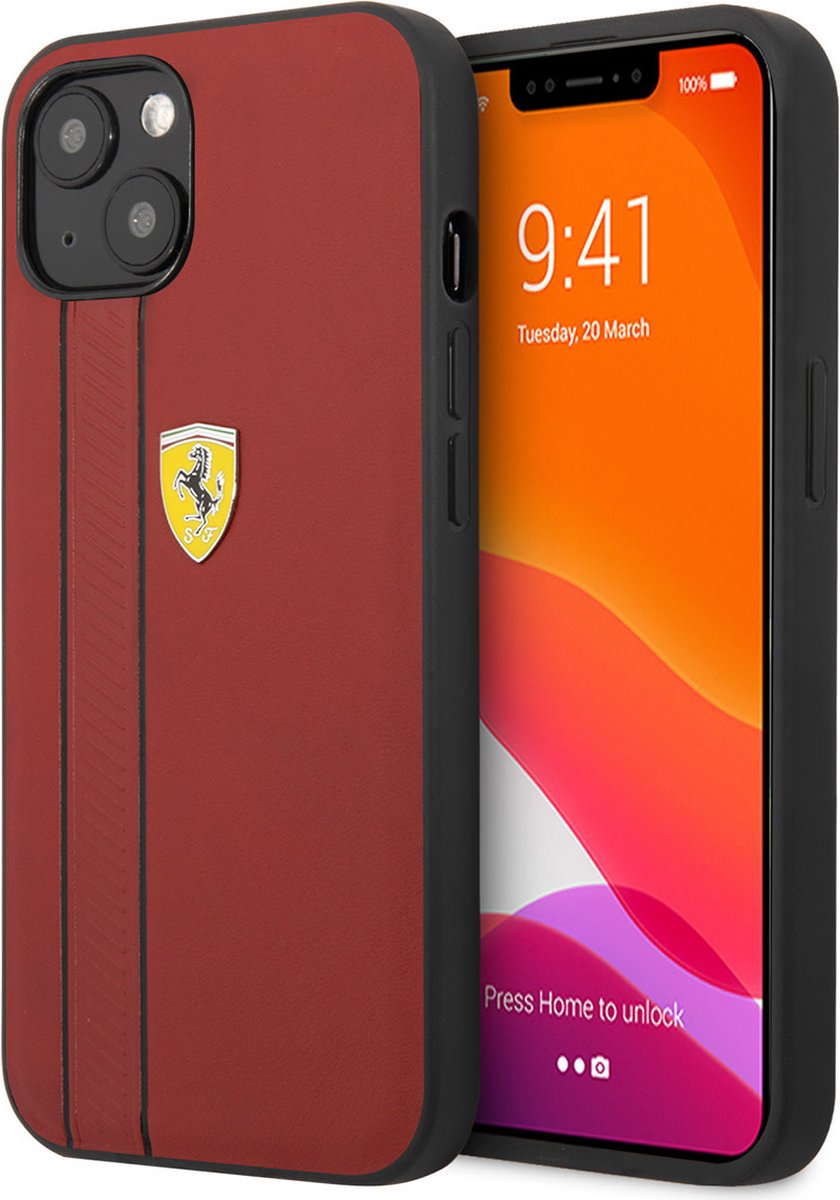 Ferrari Apple iPhone 13 Mini Back Cover Telefoonhoesje - Leer, Rood, Bescherming.
