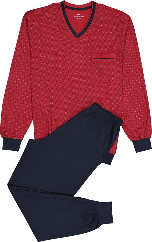 Gotzburg heren pyjama - V-hals - rood met blauw en wit dessin - Maat: 5XL