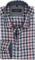 CASA MODA Sport comfort fit overhemd - rood met wit en blauw geruit twill (contrast) - Strijkvriendelijk - Boordmaat: 47/48