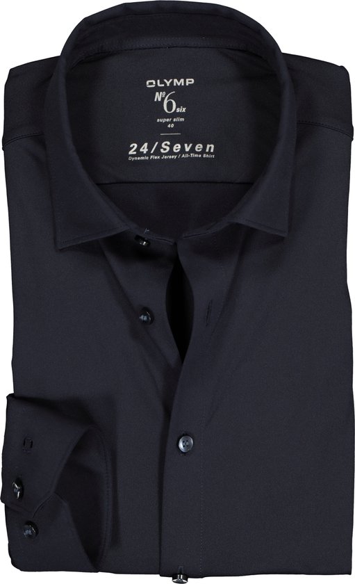 OLYMP No. Six 24/Seven super slim fit overhemd - marine blauw tricot - Strijkvriendelijk - Boordmaat: 40