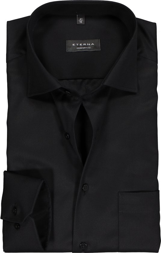 ETERNA comfort fit overhemd - twill heren overhemd - zwart - Strijkvrij - Boordmaat: 46