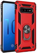 LuxeBass Hoesje geschikt voor Samsung Galaxy S10e Hoesje - Anti-Shock Hybrid Ring Armor Rood