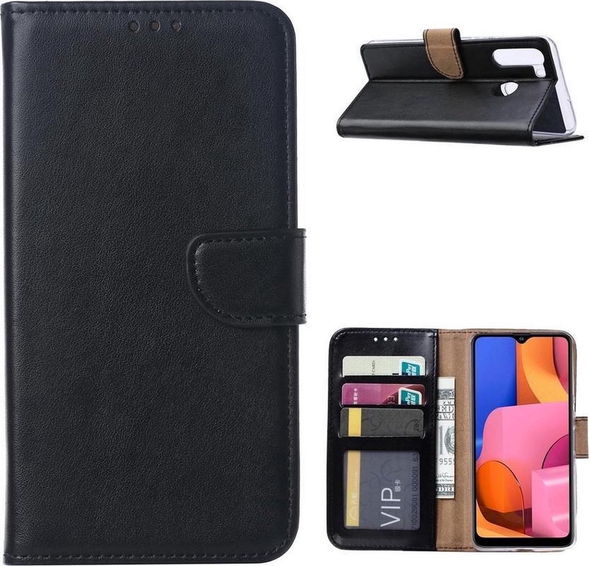 LuxeBass Boekhoesje geschikt voor Samsung Galaxy A21s - Zwart gsm hoesje - telefoonhoes - telefoonhoesjes