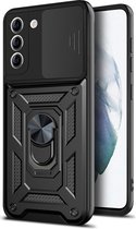 Hoesje Camera Slider en Kickstand Ring Zwart Geschikt voor Samsung Galaxy S21 FE