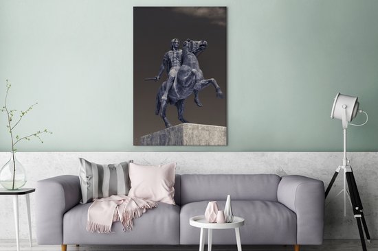 Canvas schilderij 90x140 cm - Wanddecoratie Close-up van het monument van Alexander The Great in Thessaloniki, Griekenland - Muurdecoratie woonkamer - Slaapkamer decoratie - Kamer accessoires - Schilderijen