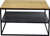 Fleur: Salontafel - koffietafel - bijzettafel – lage tafel – woonkamer tafel vierkant met zwart stalen frame (15x15mm) en massief eiken blad (rustiek). Lxbxh: 70x70x40cm. Hoogwaard