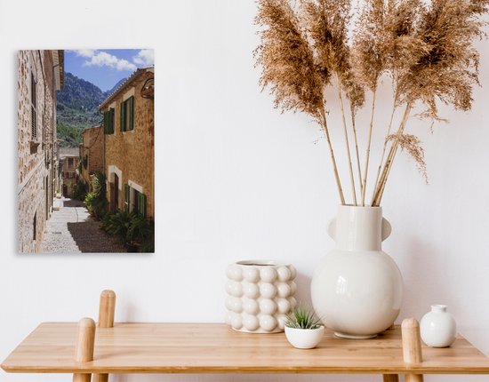 Tableau sur toile Rues et maisons en pierre de la place Fornalutx, Majorque - 20x30 cm - Décoration murale