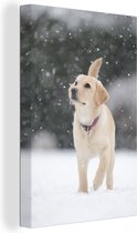 Canvas Schilderij Weergave van een witte labrador hond in de sneeuw - 20x30 cm - Wanddecoratie
