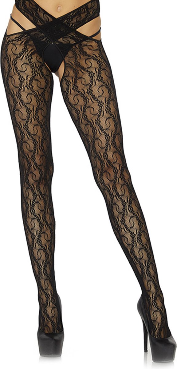 floral crotchless wrap tights