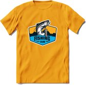 Fishing - Vissen T-Shirt | Grappig Verjaardag Vis Hobby Cadeau Shirt | Dames - Heren - Unisex | Tshirt Hengelsport Kleding Kado - Geel - XXL