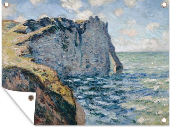 Tuinschilderij The Manneporte Cliff of Aval, Etretat - Schilderij van Claude Monet - 80x60 cm - Tuinposter - Tuindoek - Buitenposter