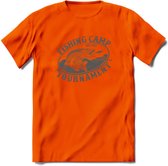 Fishing - Vissen T-Shirt | Grappig Verjaardag Vis Hobby Cadeau Shirt | Dames - Heren - Unisex | Tshirt Hengelsport Kleding Kado - Oranje - XL