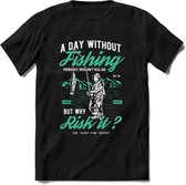 A Day Without Fishing - Vissen T-Shirt | Aqua | Grappig Verjaardag Vis Hobby Cadeau Shirt | Dames - Heren - Unisex | Tshirt Hengelsport Kleding Kado - Zwart - XXL