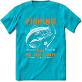 Fishing Has No Age Limit - Vissen T-Shirt | Oranje | Grappig Verjaardag Vis Hobby Cadeau Shirt | Dames - Heren - Unisex | Tshirt Hengelsport Kleding Kado - Blauw - XL