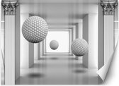 Trend24 - Behang - 3D-Ballen In De Tunnel - Behangpapier - Fotobehang 3D - Behang Woonkamer - 250x175 cm - Incl. behanglijm