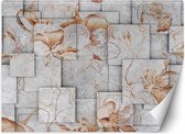 Trend24 - Behang - Bloemen Op Een Geometrische Achtergrond - Vliesbehang - Behang Woonkamer - Fotobehang - 250x175 cm - Incl. behanglijm