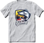 Fishing - Vissen T-Shirt | Grappig Verjaardag Vis Hobby Cadeau Shirt | Dames - Heren - Unisex | Tshirt Hengelsport Kleding Kado - Licht Grijs - Gemaleerd - L