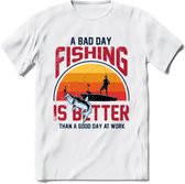 A Bad Day Fishing - Vissen T-Shirt | Grappig Verjaardag Vis Hobby Cadeau Shirt | Dames - Heren - Unisex | Tshirt Hengelsport Kleding Kado - Wit - S
