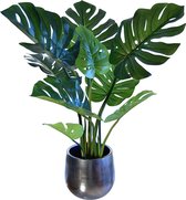 Kamyra® Gatenplant Kunstplant - Nep Planten Philodendron Middel - Monstera Deliciosa- Plant Voor Binnen En Buiten - Decoratie - Duurzaam - 90 × 70 cm