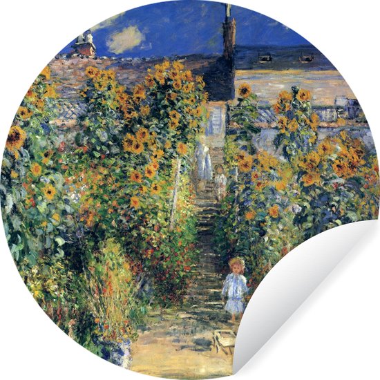 WallCircle - Muurstickers - Behangcirkel - The artist's garden at Vetheuil - Schilderij van Claude Monet - 30x30 cm - Muurcirkel - Zelfklevend - Ronde Behangsticker