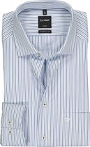 OLYMP Luxor modern fit overhemd - mouwlengte 7 - wit met licht- en donkerblauw gestreept - Strijkvrij - Boordmaat: 43
