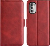 Motorola Moto G51 Hoesje - MobyDefend Luxe Wallet Book Case (Sluiting Zijkant) - Rood - GSM Hoesje - Telefoonhoesje Geschikt Voor: Motorola Moto G51