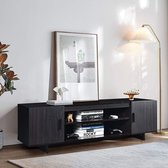 c90 - Middeleeuws modern houten TV meubel voor TV tot 65 inch, 152 x 40 x 45 cm, TV-plank met 2 opbergkasten & open planken, huiskamer meubilair TV lowboard