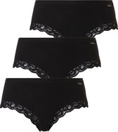 Cotonella Dames Slip Met Kant Midi Zwart 3-Pack - Maat  L