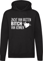 Zacht van buiten bitch van binnen hoodie | vriendin | relatie | bitch | unisex | trui | sweater | hoodie | capuchon