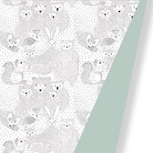 Inpakpapier Dubbelzijdig Kadopapier Mint Love Animals- Breedte 60 cm - 175m lang