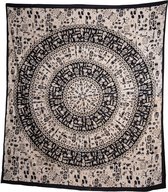Authentiek Wandkleed Katoen met Mandala ‘Tribal’ Zwart/Wit (230 x 200 cm)