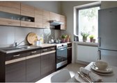 JUNONA Keuken compleet met LED-verlichting en werkblad L 2m40 - Decor eiken eiken en Wenge