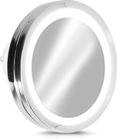 Navaris LED make-up spiegel - Vergrotende cosmeticaspiegel - 360° draaibaar - 5x vergroting - Met zuignap - Badkamerspiegel - Reisspiegel - Zilver