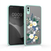 kwmobile hoesje voor Xiaomi Redmi 9A / 9AT - Back cover in mintgroen / geel / mat transparant - Smartphonehoesje - Bloemstuk design