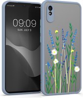 kwmobile hoesje voor Xiaomi Redmi 9A - Back cover in lavendel / groen / mat transparant - Smartphonehoesje - Bloemstengels Lavendel design