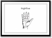 Highfive zwart wit poster  | line art anatomie | wanddecoratie | Liggend 30 x 21 cm