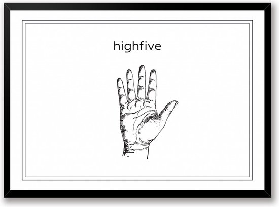 Highfive zwart wit poster  | line art anatomie | wanddecoratie | Liggend 30 x 21 cm