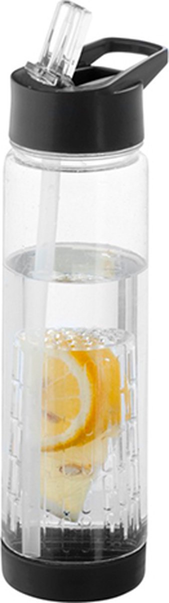 Waterfles met rietje - Fruit filter - Tritan drinkfles - Volwassenen - Zwart - 740ml - Happy Shopper