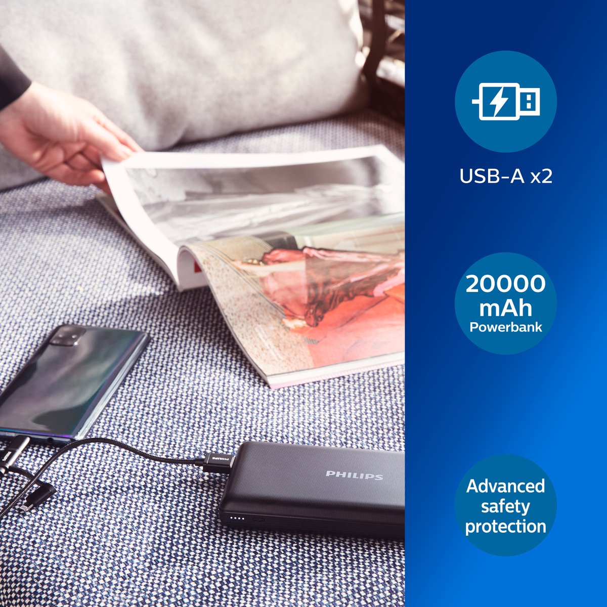Philips DLP8720N Powerbank 20000mAh met 2 USB-Poorten - afbeelding 2