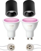 Primux Cliron Pro - Opbouw Rond - Mat Zwart - Verdiept - Ø90mm - Philips Hue - Opbouwspot Set GU10 - White and Color Ambiance - Bluetooth