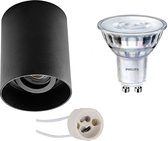 Opbouwspot Set - Primux Luxina Pro - GU10 Fitting - Opbouw Rond - Mat Zwart - Verdiept - Kantelbaar - Ø90mm - Philips - SceneSwitch 827 36D - 1.5W-5W - Warm Wit 2200K-2700K - Dimbaar