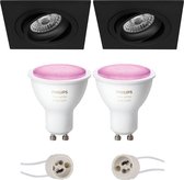 Prima Borny Pro - Inbouw Vierkant - Mat Zwart - Kantelbaar - 92mm - Philips Hue - LED Spot Set GU10 - White and Color Ambiance - Bluetooth