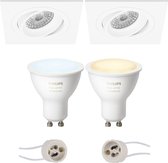 Pragmi Borny Pro - Inbouw Vierkant - Mat Wit - Kantelbaar - 92mm - Philips Hue - LED Spot Set GU10 - White Ambiance - Bluetooth - BES LED