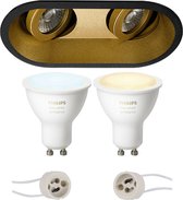 Pragmi Zano Pro - Inbouw Ovaal Dubbel - Mat Zwart/Goud - Kantelbaar - 185x93mm - Philips Hue - LED Spot Set GU10 - White Ambiance - Bluetooth - BES LED