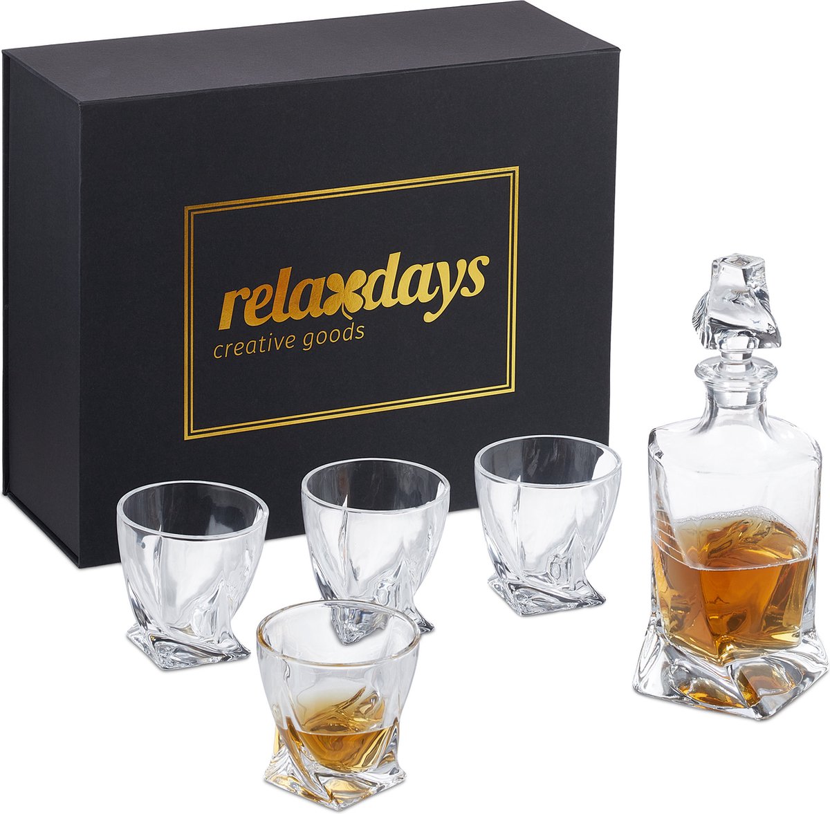 Relaxdays Carafe de whisky, en verre, Décanteur pour whisky, Cognac, rhum,  gin, carafe eau de vie, transparente
