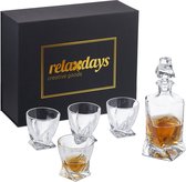 Relaxdays whiskeyset 5-delig - 1 karaf - 4 whiskeyglazen - geschenkdoos - transparant